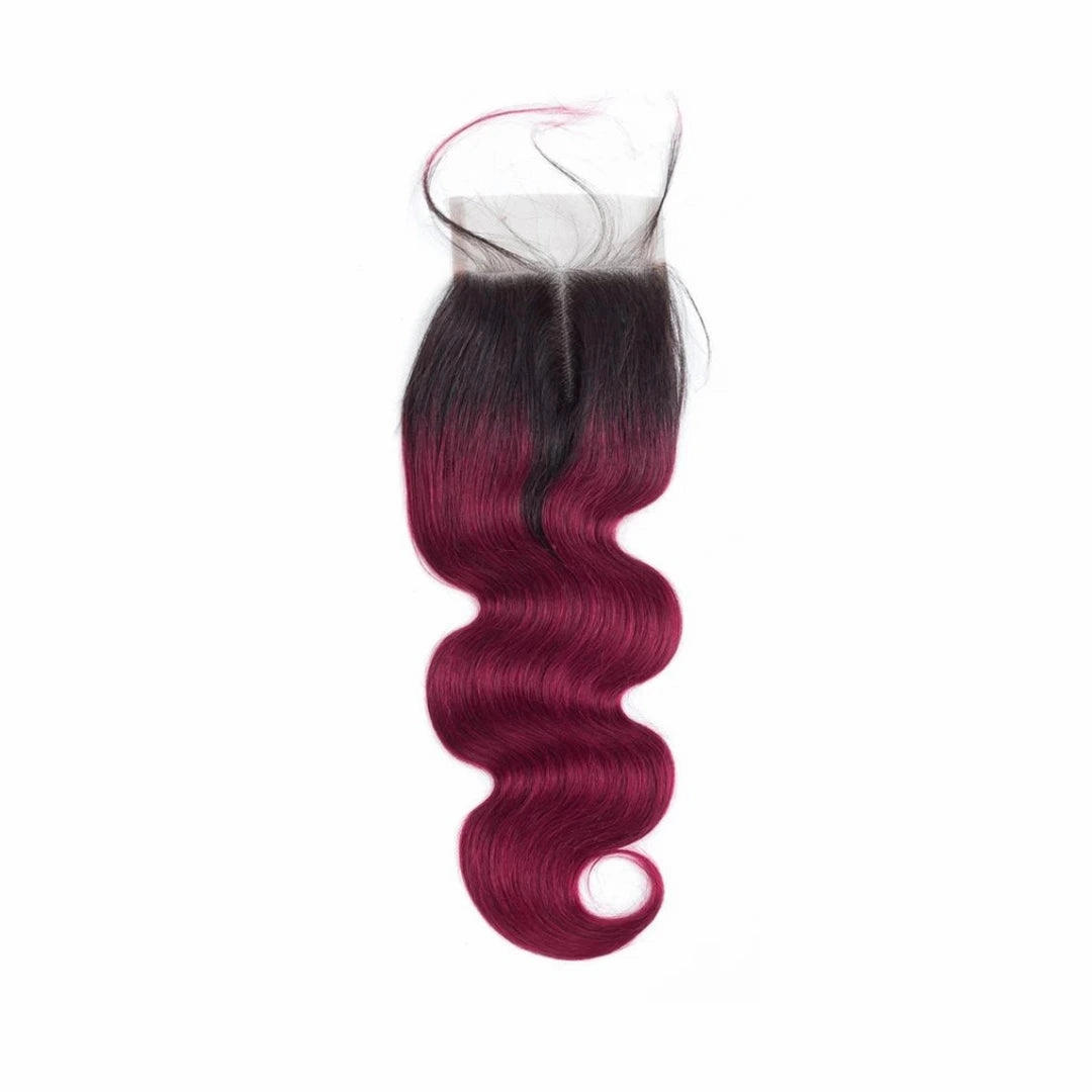 SUPREME 12A  100% Unprocessed Human Hair 4X4 Closure - Body Wave - 1B/Burgundy
