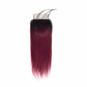 SUPREME 12A  100% Unprocessed Human Hair 4X4 Closure - Straight - 1B/Burgundy