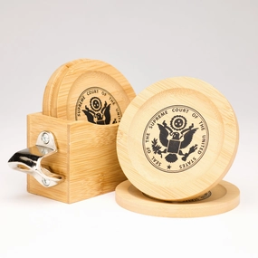 Supreme Court Bamboo Coaster Set with Bottle Opener