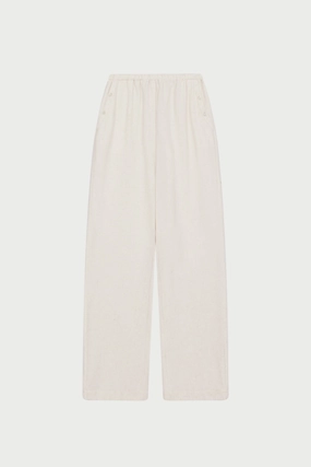 TEXTURED LINEN BUTTON DETAIL TROUSER - BEIGE