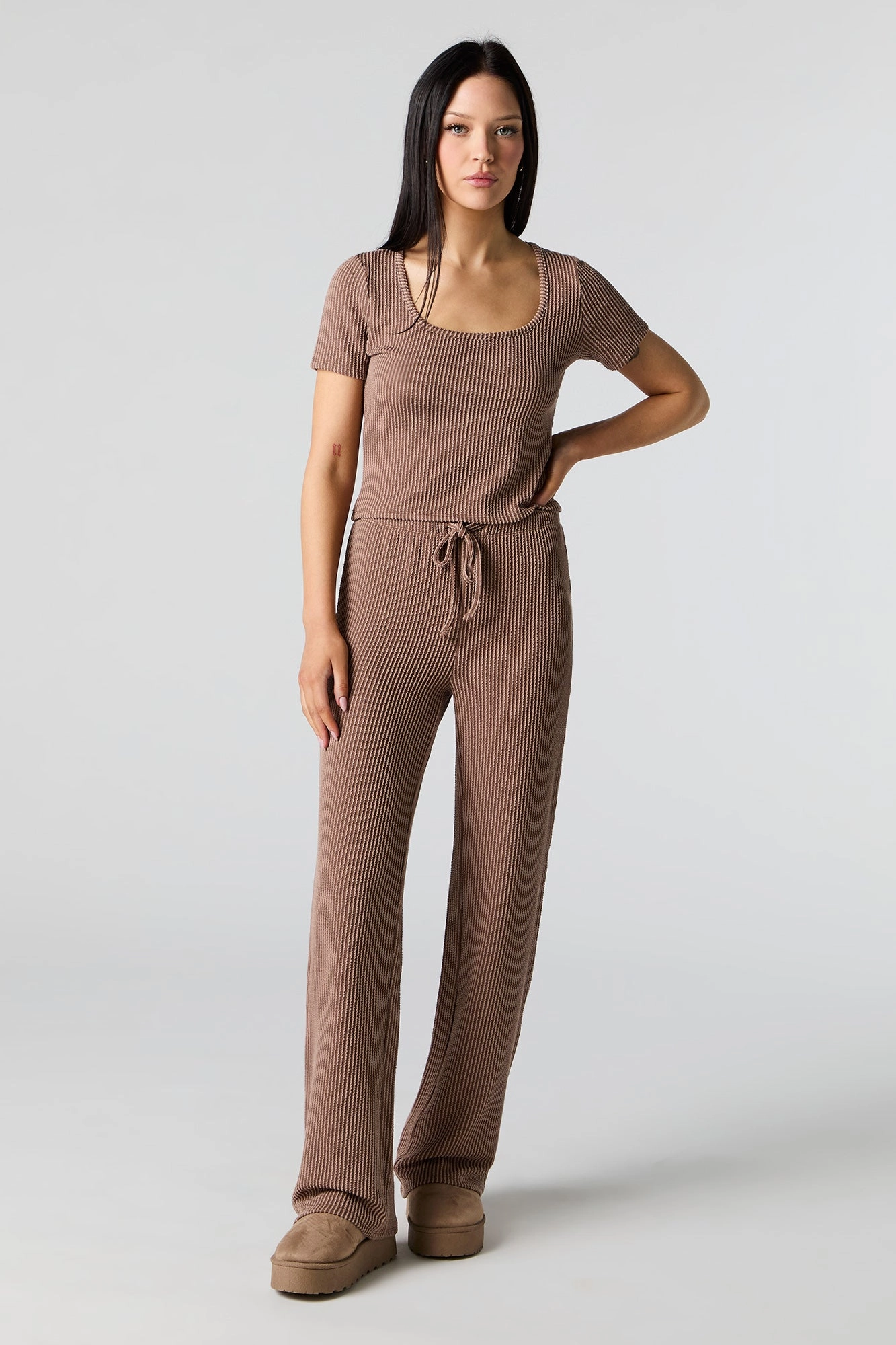 Textured Ribbed Scoop Neck Top