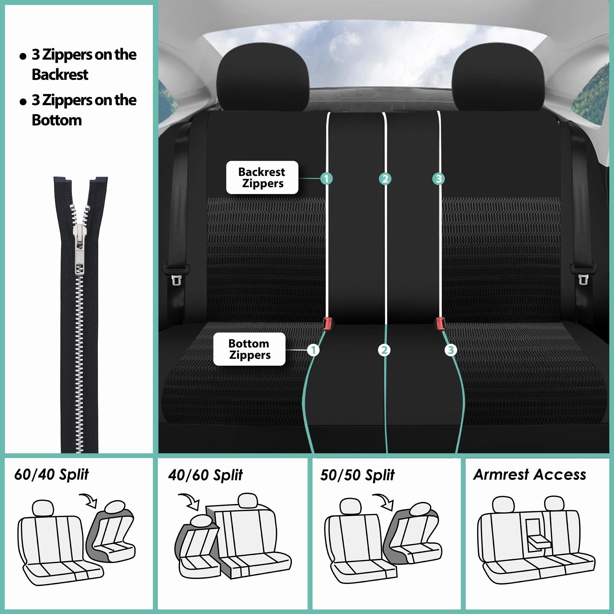 Trendy Elegance 3D Air Mesh 3 Row 7 Seater -  Black Seat Covers