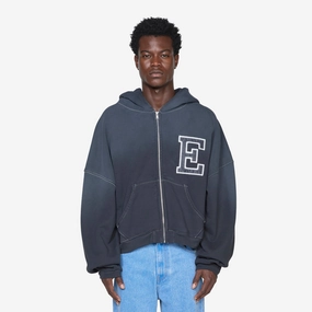 Varsity Oversized Zip-Up Hoodie Black