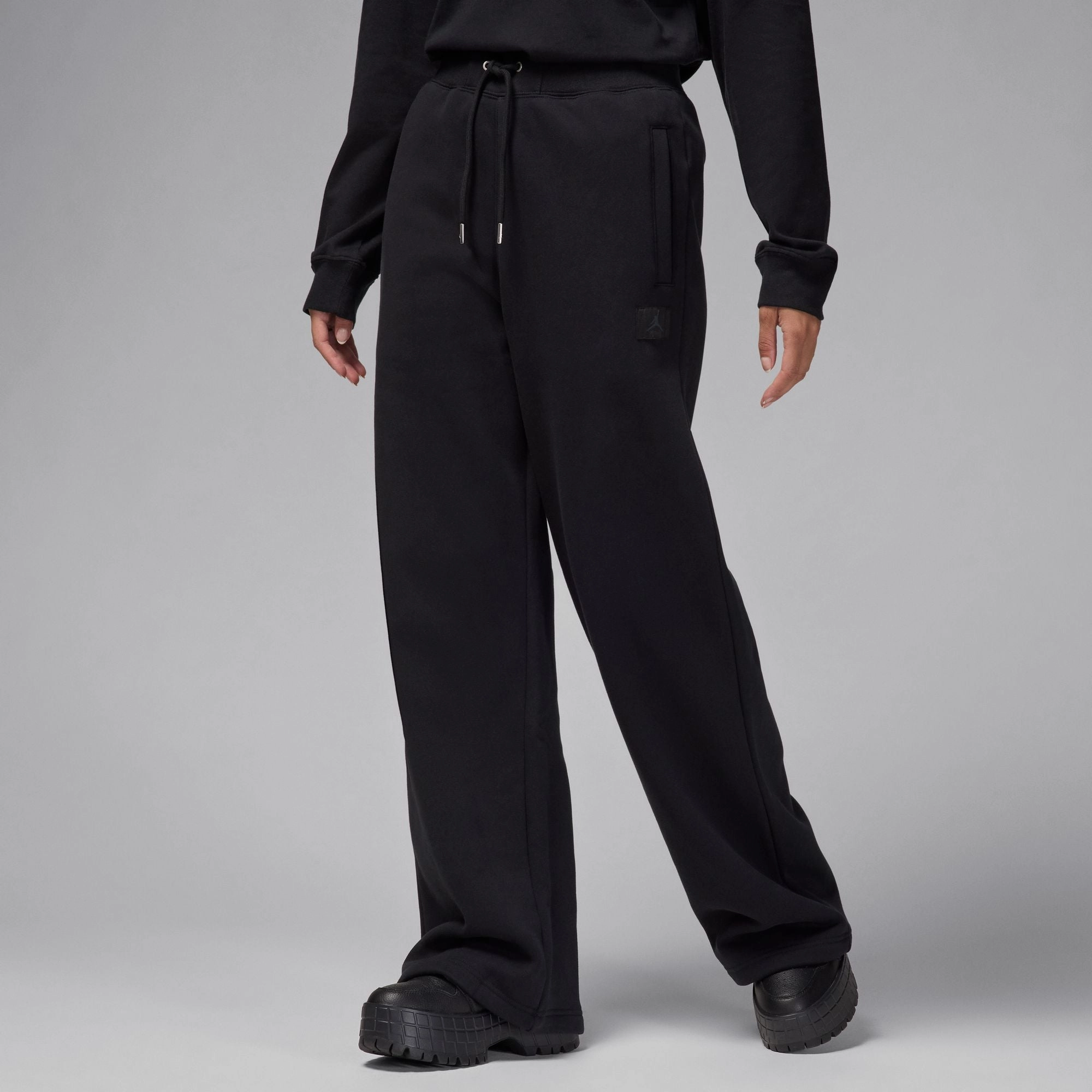 W AIR JORDAN FLIGHT FLEECE OPEN HEM PANTS BLACK