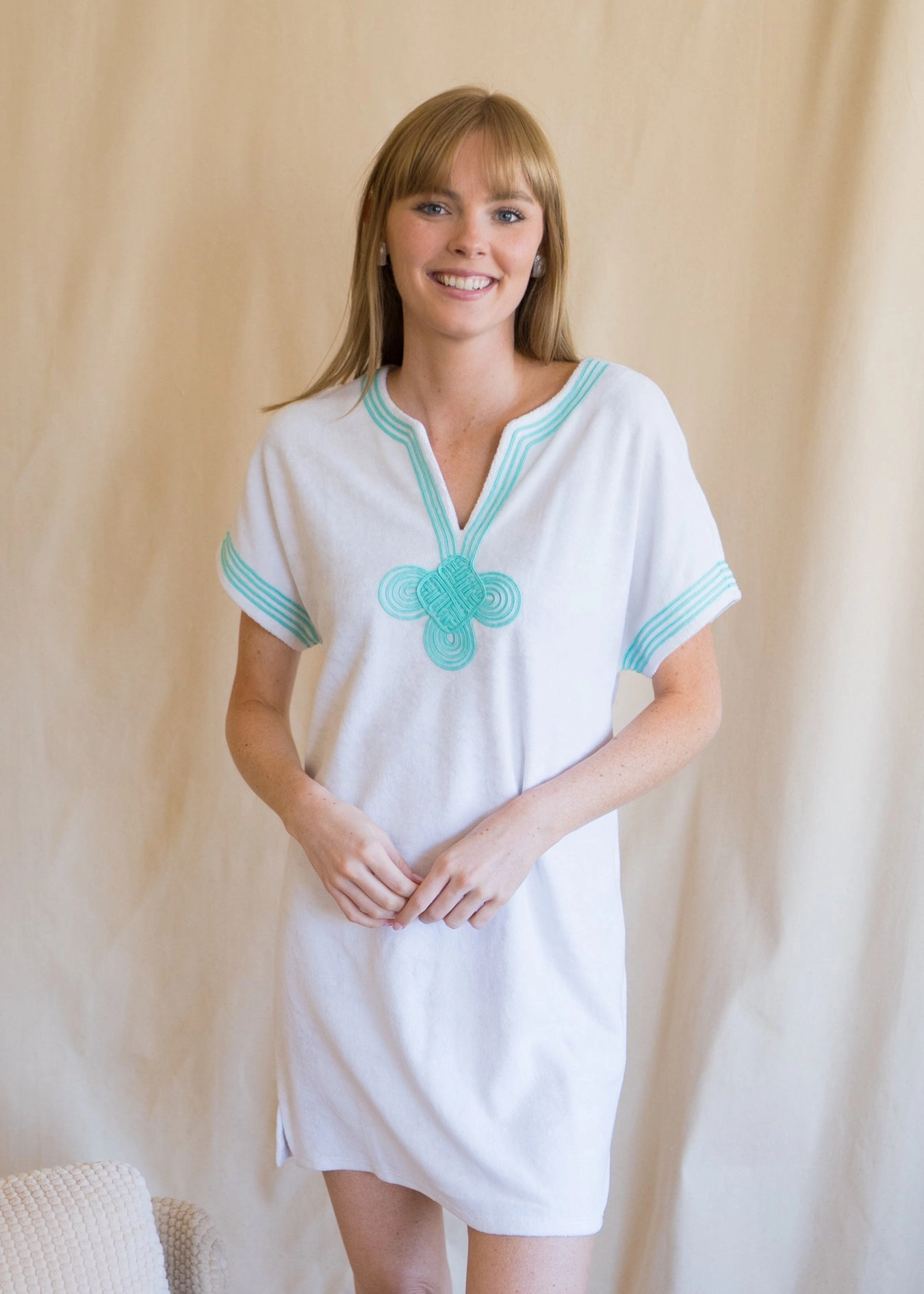 White Embroidered Terry Dress