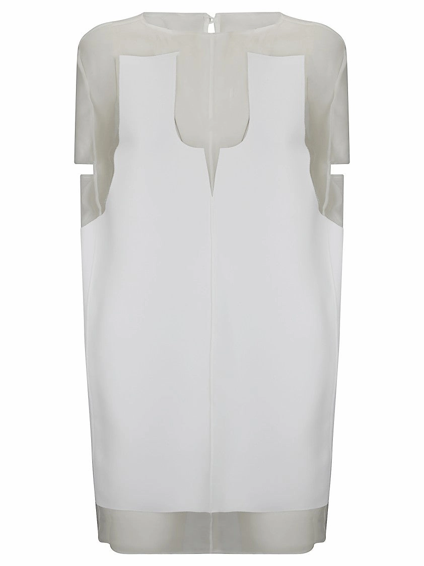 White Panel Midi Dress With Sheer Inserts