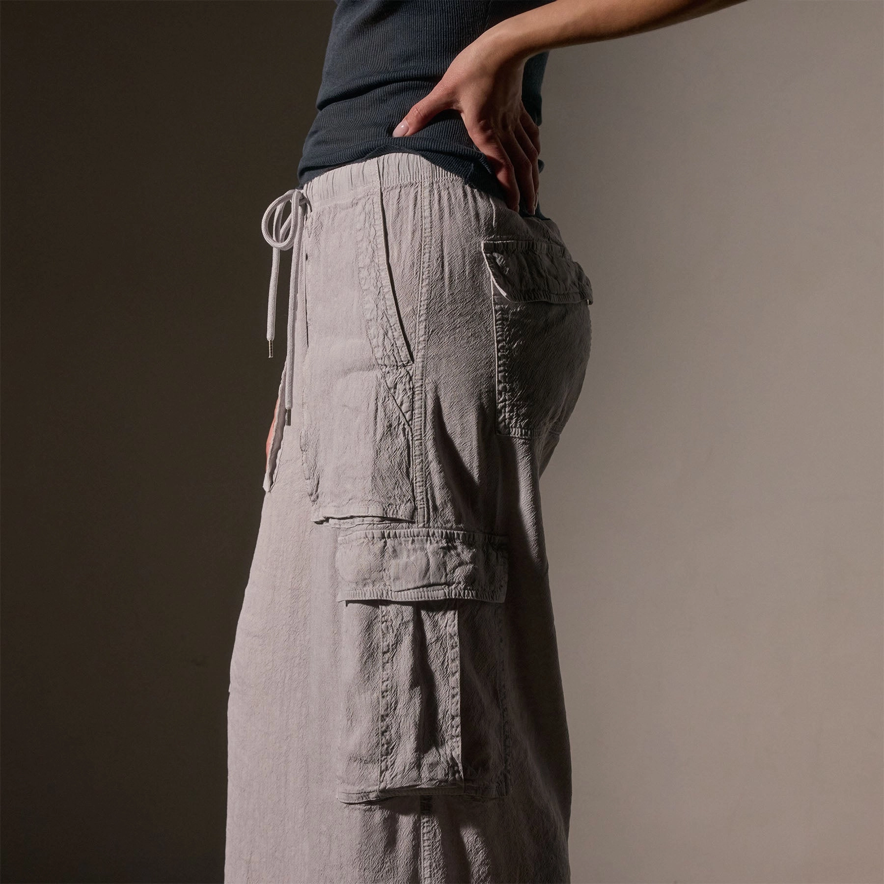 Wide Leg Linen Blend Cargo Pant - Nimbus Pigment