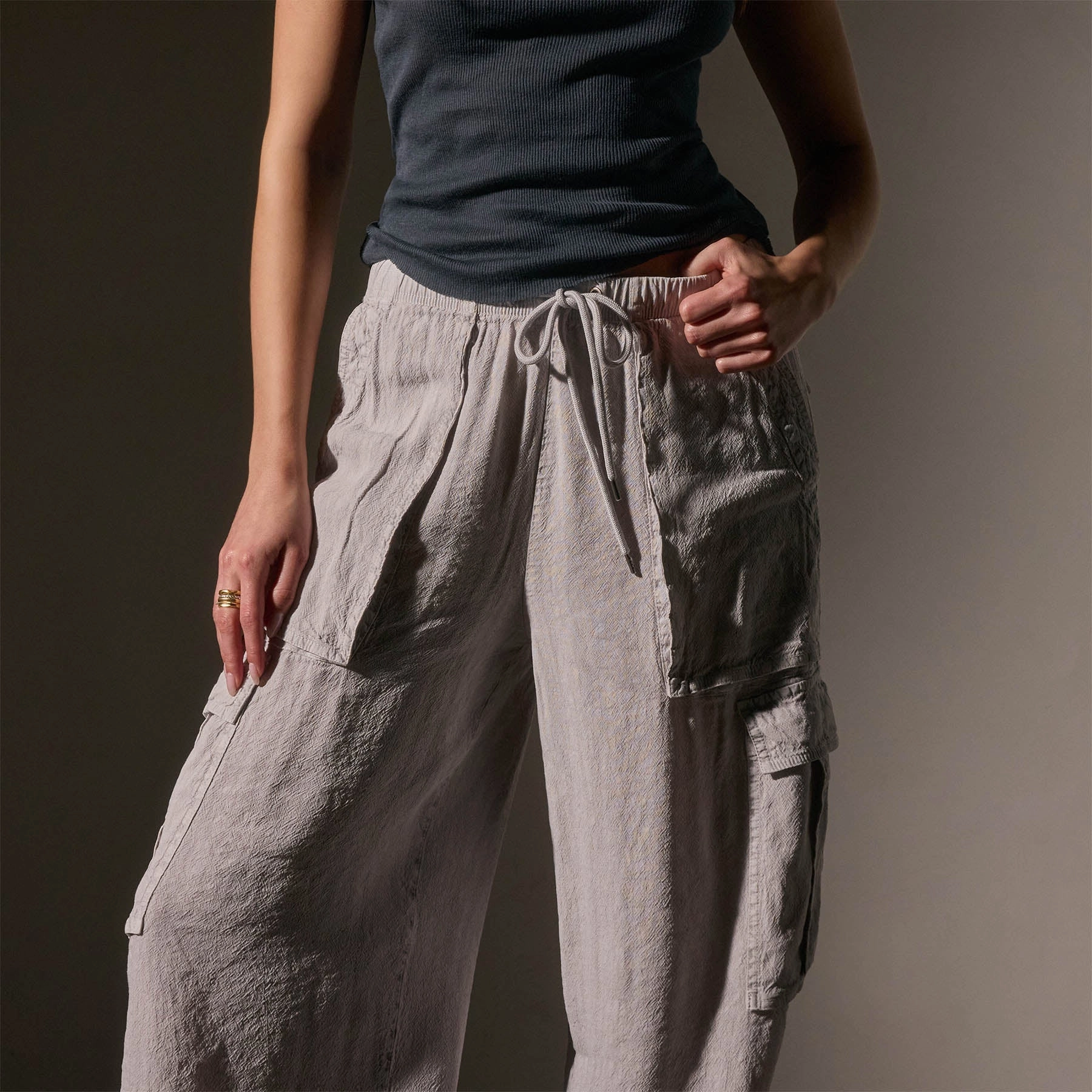 Wide Leg Linen Blend Cargo Pant - Nimbus Pigment