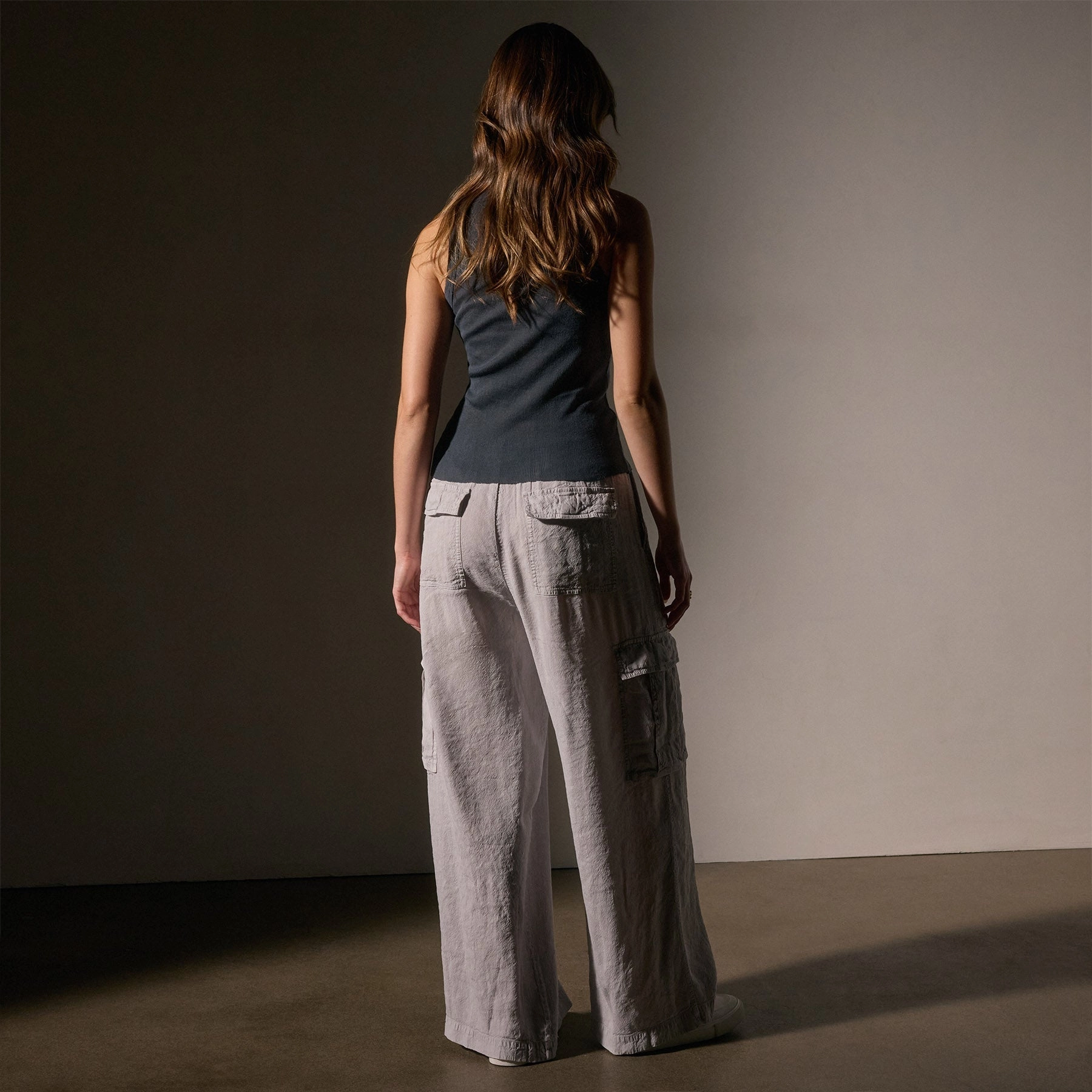 Wide Leg Linen Blend Cargo Pant - Nimbus Pigment