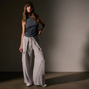 Wide Leg Linen Blend Cargo Pant - Nimbus Pigment