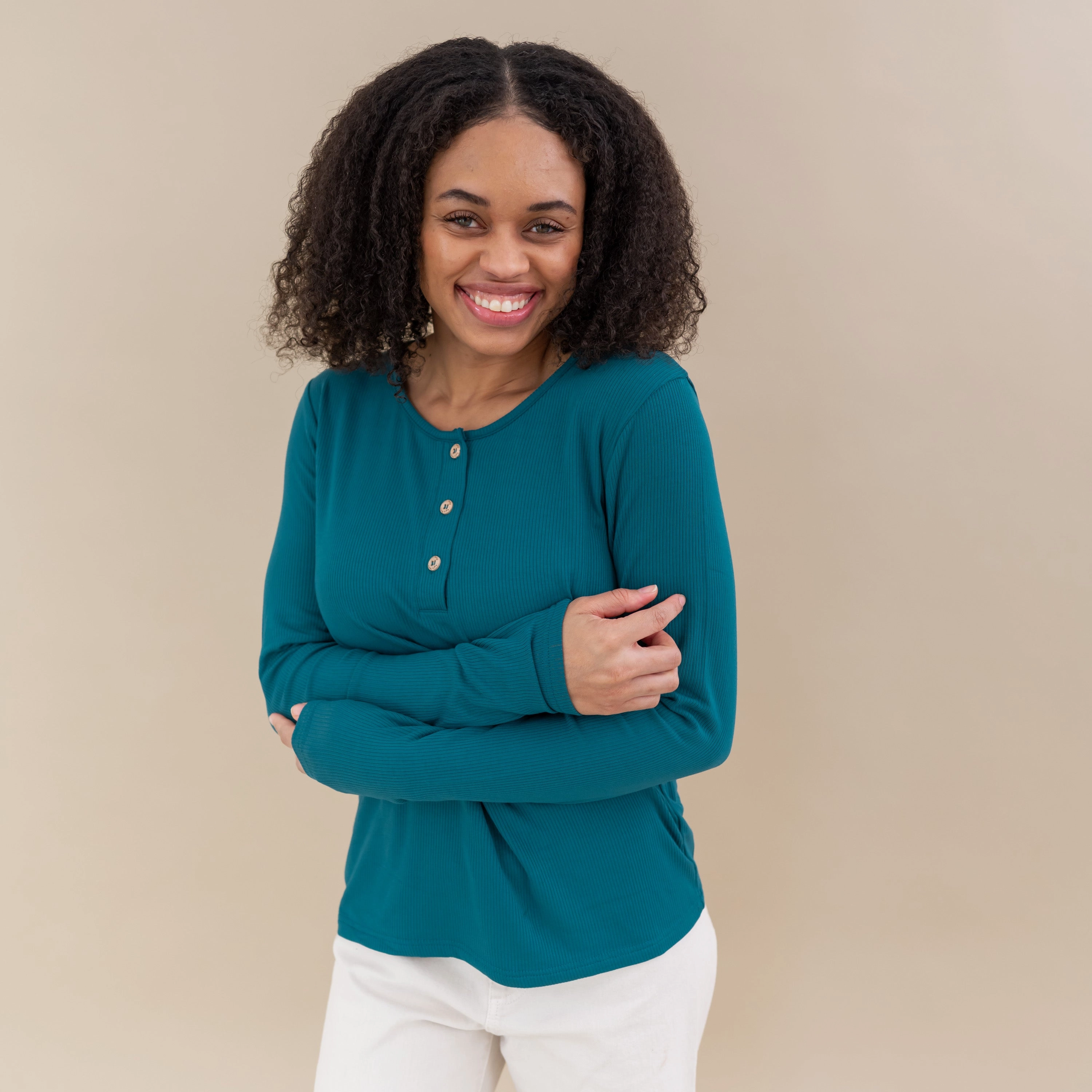 Women's Ribbed Henley Top in Loch