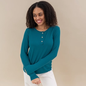 Women's Ribbed Henley Top in Loch